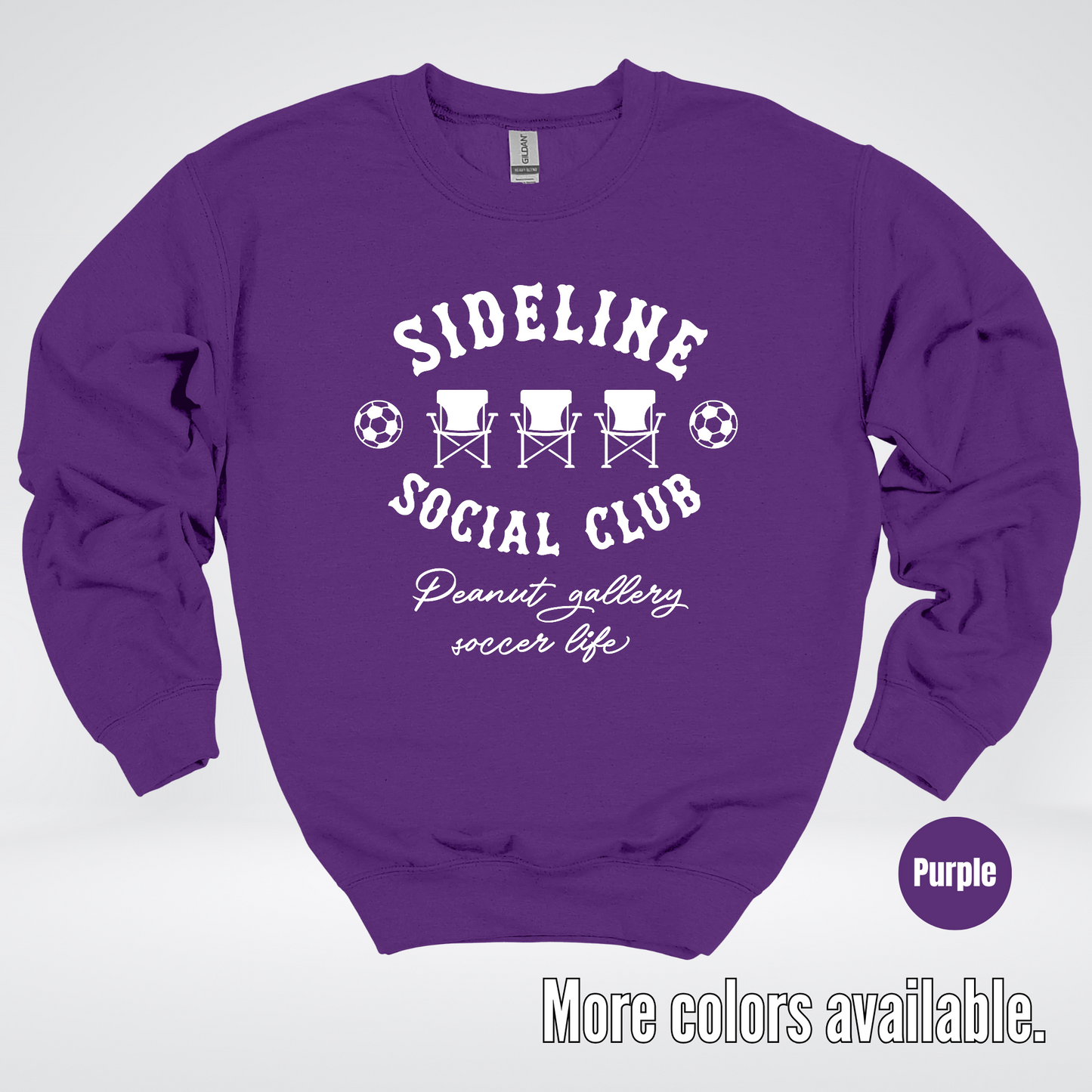 Sideline Social Club Peanut Gallery Soccer Life – White Design – Crewneck Sweatshirt