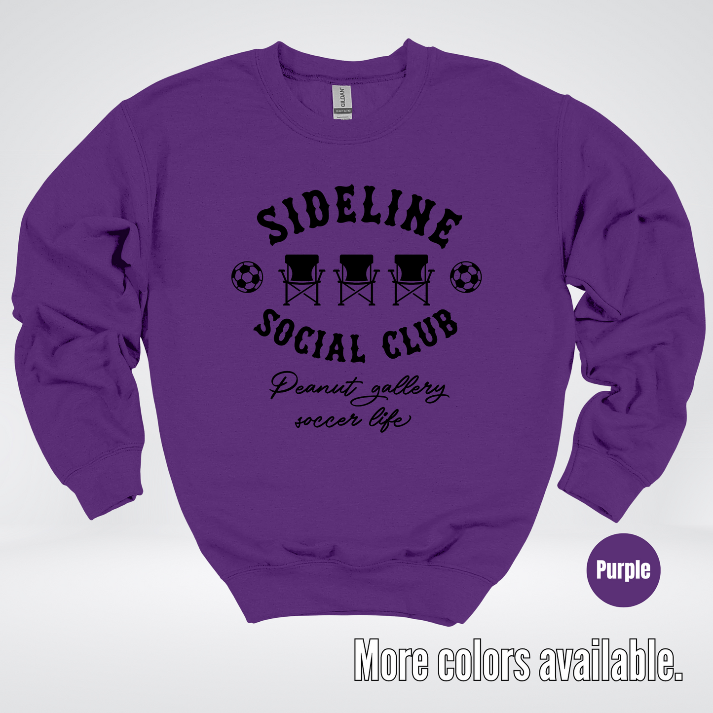 Sideline Social Club Peanut Gallery Soccer Life – Black Design – Crewneck Sweatshirt