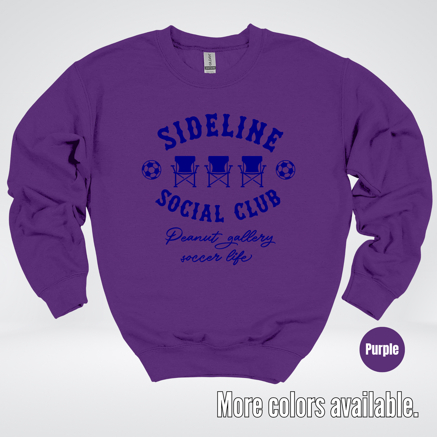 Sideline Social Club Peanut Gallery Soccer Life – Navy Design – Soccer Crewneck Sweatshirt