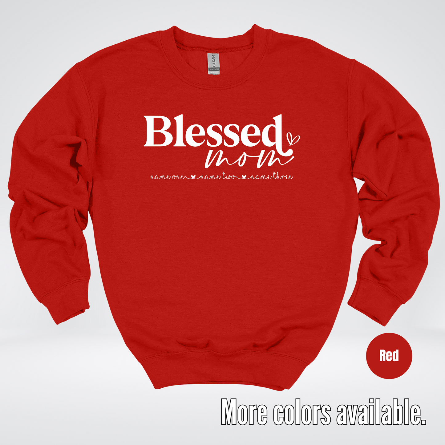 Custom Names Blessed Mom - White Design - Crewneck Sweatshirt