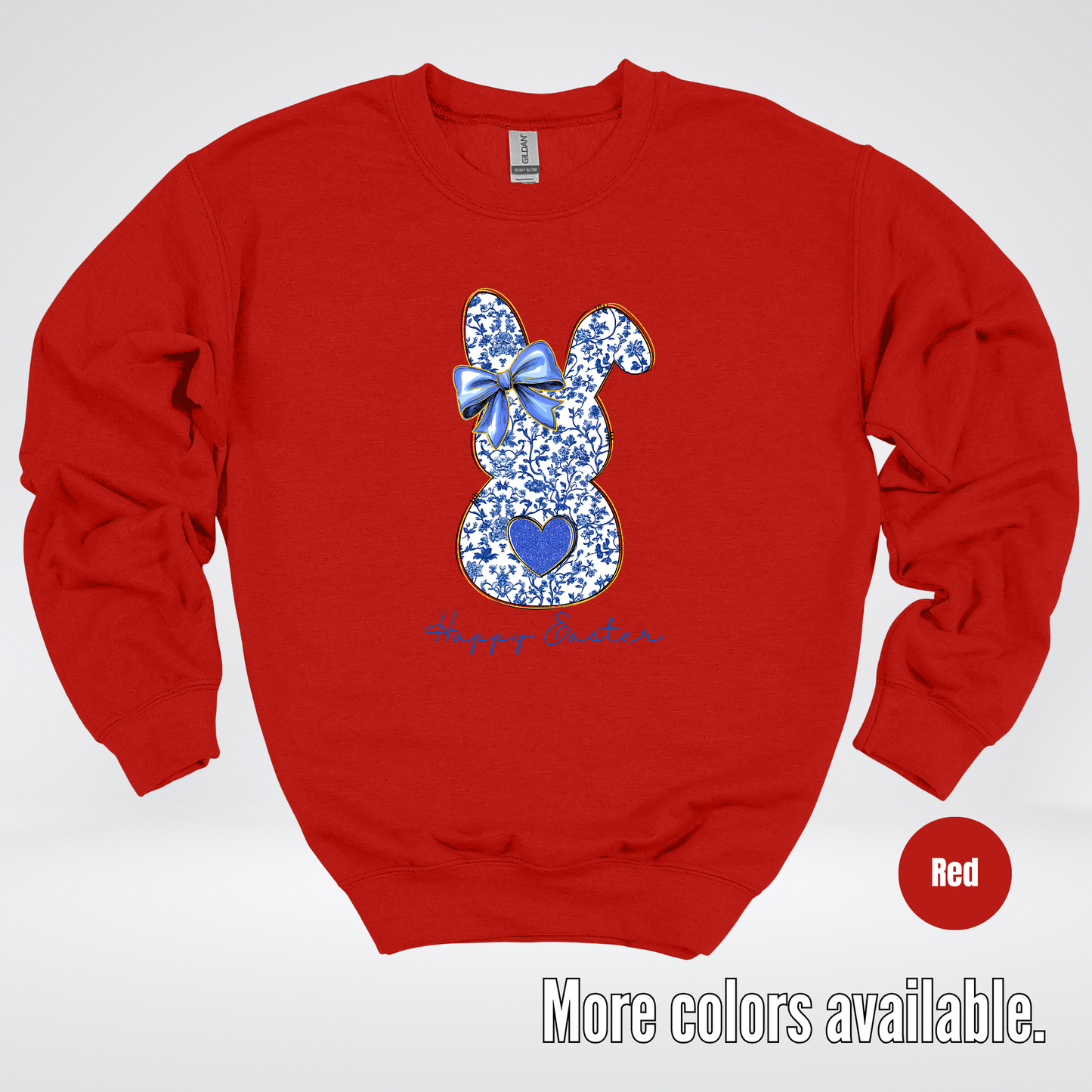 Happy Easter Bunny Blue Toile Chinoiserie Grand Millennial Crewneck Sweatshirt