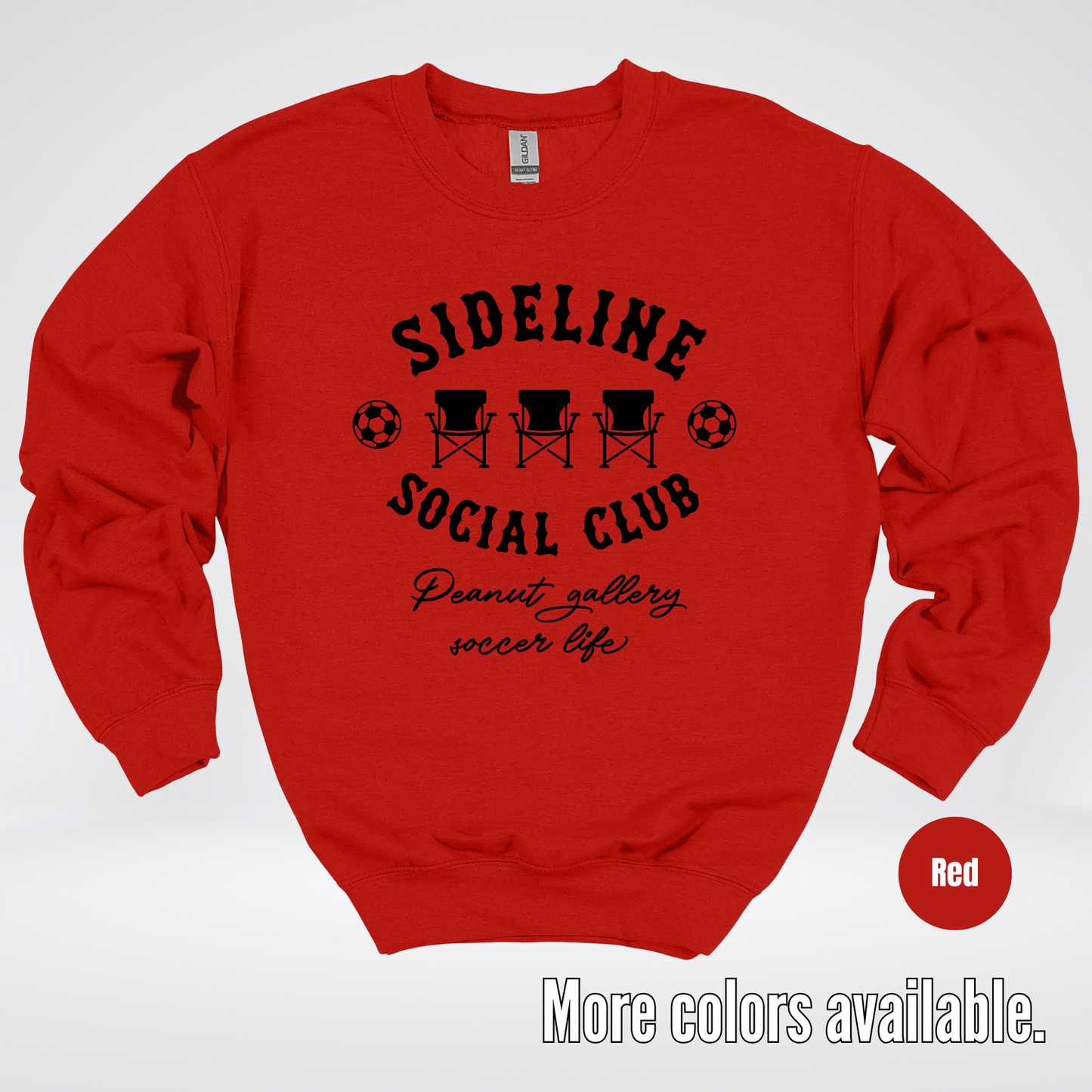 Sideline Social Club Peanut Gallery Soccer Life – Black Design – Crewneck Sweatshirt