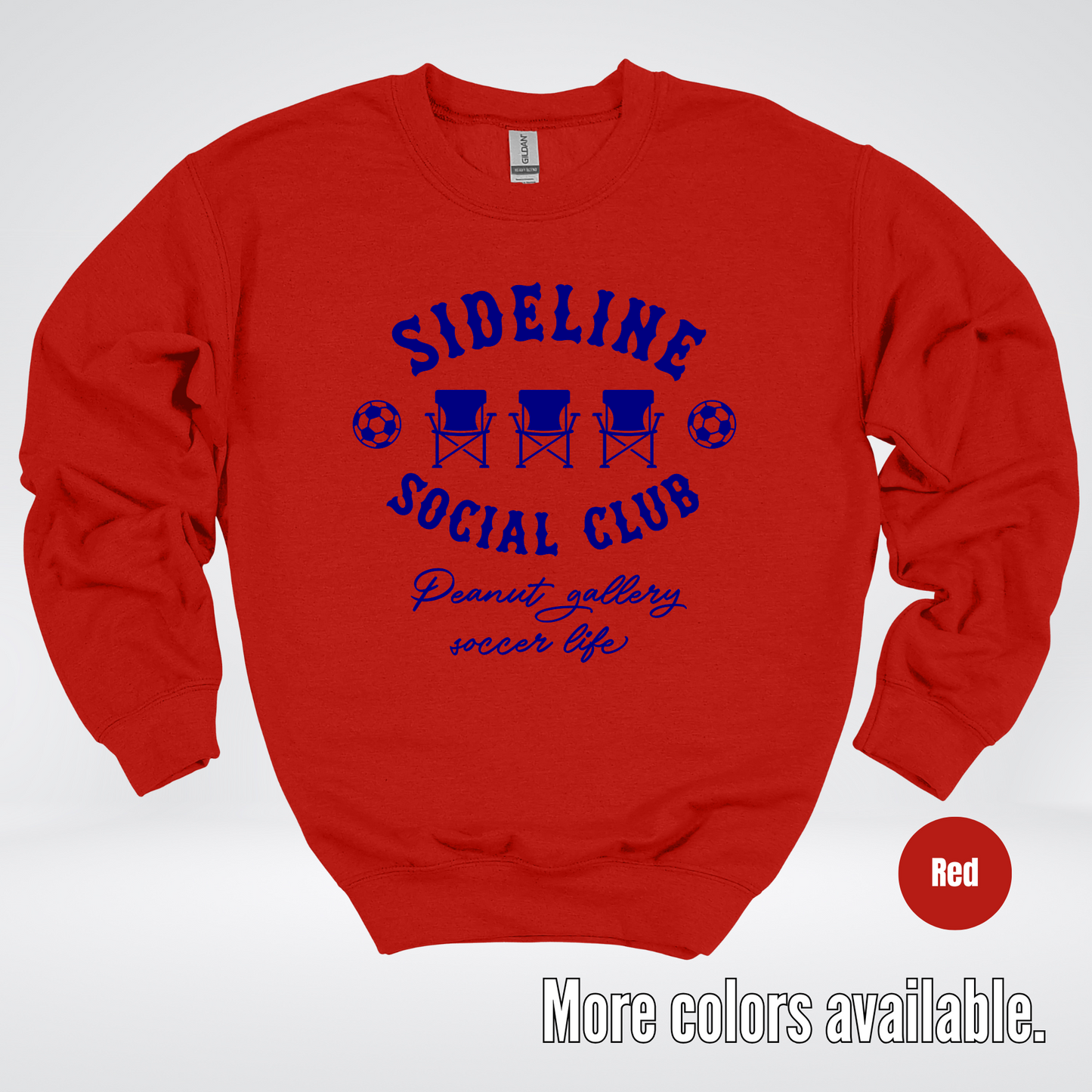 Sideline Social Club Peanut Gallery Soccer Life – Navy Design – Soccer Crewneck Sweatshirt