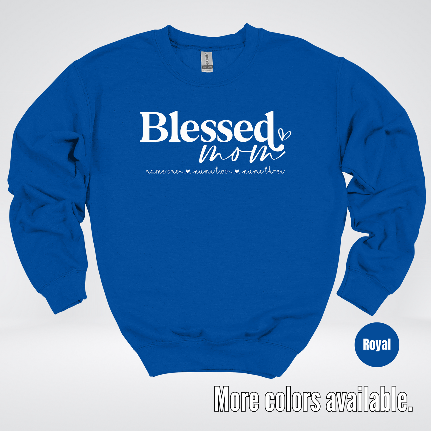 Custom Names Blessed Mom - White Design - Crewneck Sweatshirt