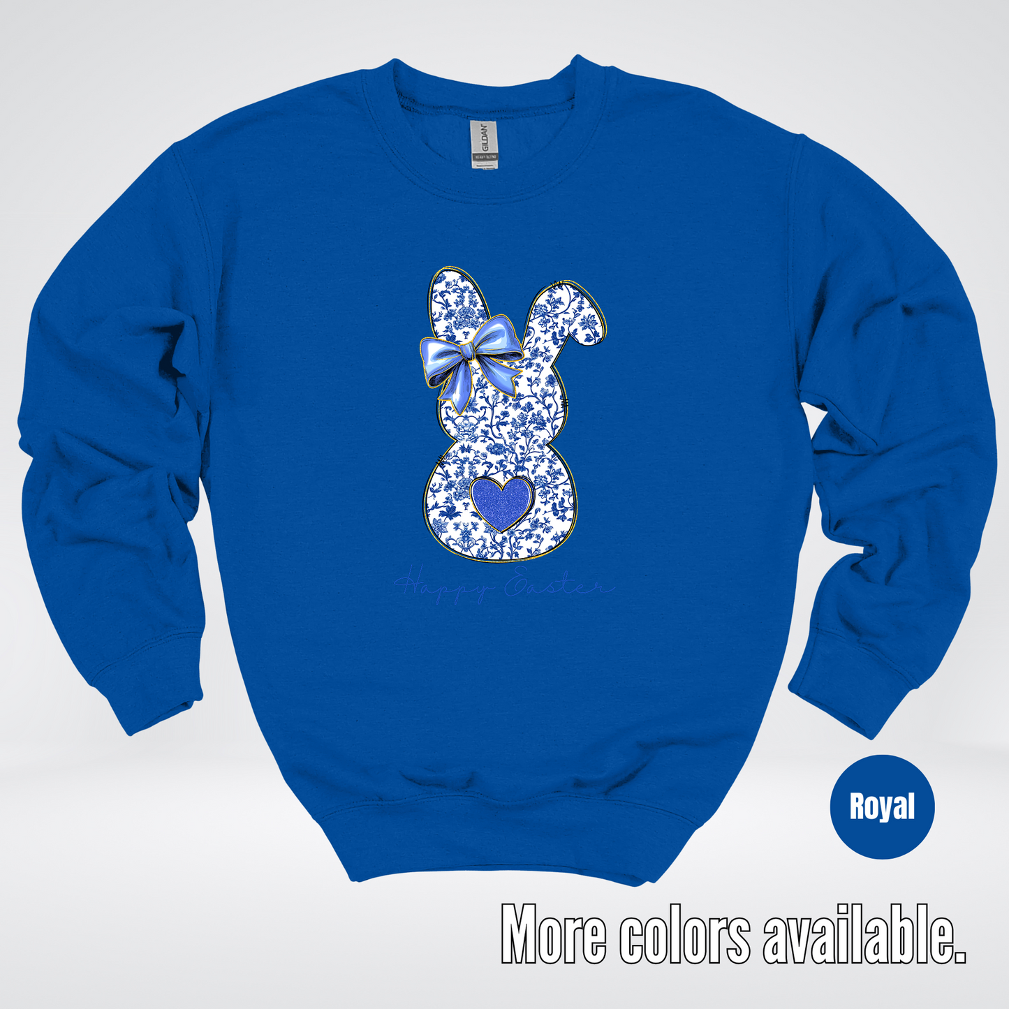 Happy Easter Bunny Blue Toile Chinoiserie Grand Millennial Crewneck Sweatshirt