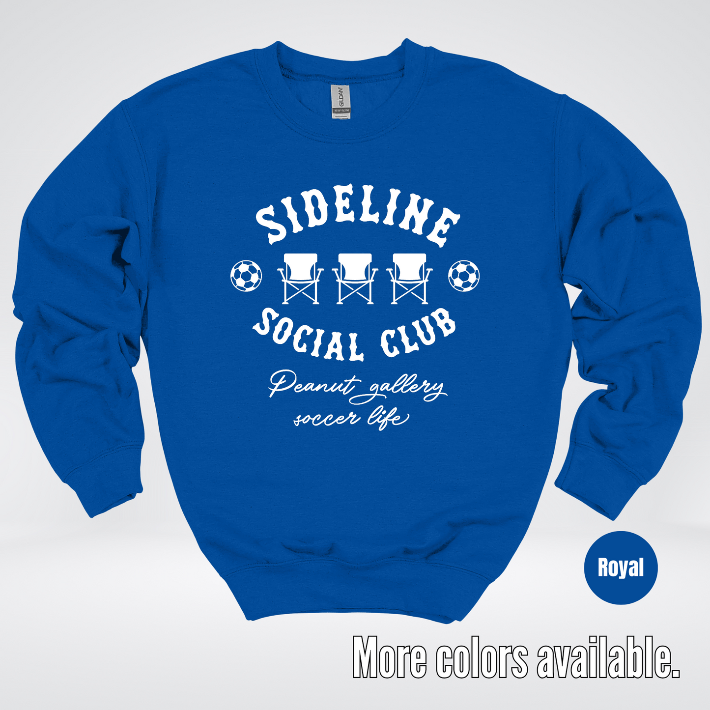 Sideline Social Club Peanut Gallery Soccer Life – White Design – Crewneck Sweatshirt