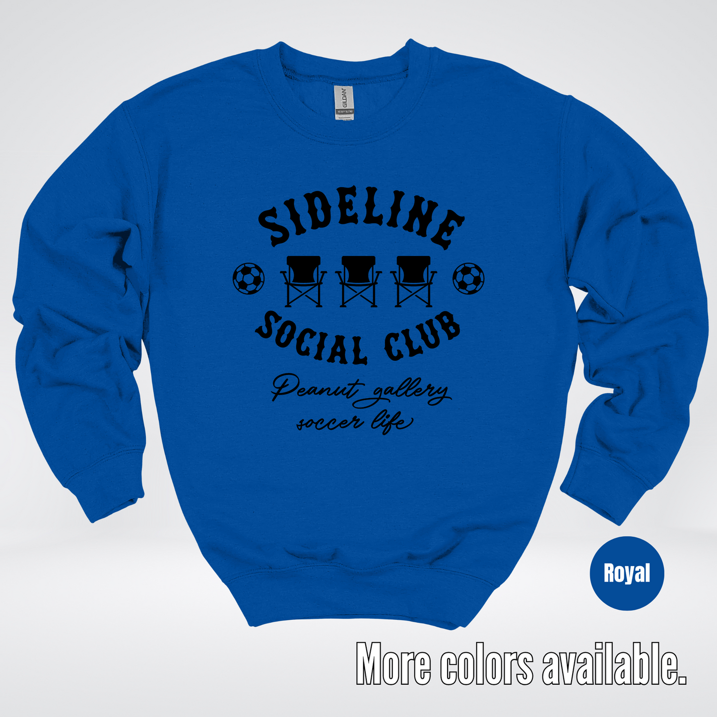Sideline Social Club Peanut Gallery Soccer Life – Black Design – Crewneck Sweatshirt