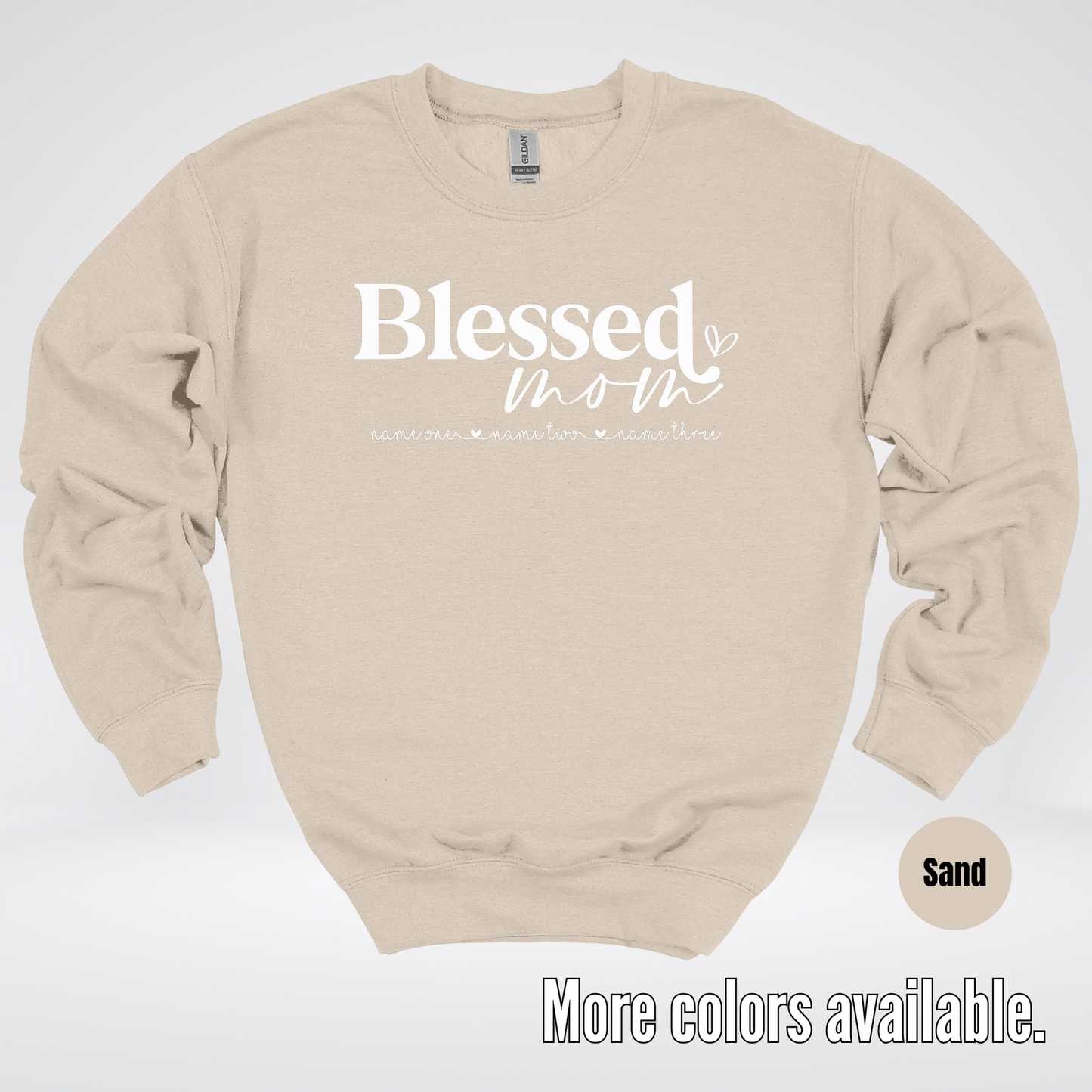 Custom Names Blessed Mom - White Design - Crewneck Sweatshirt