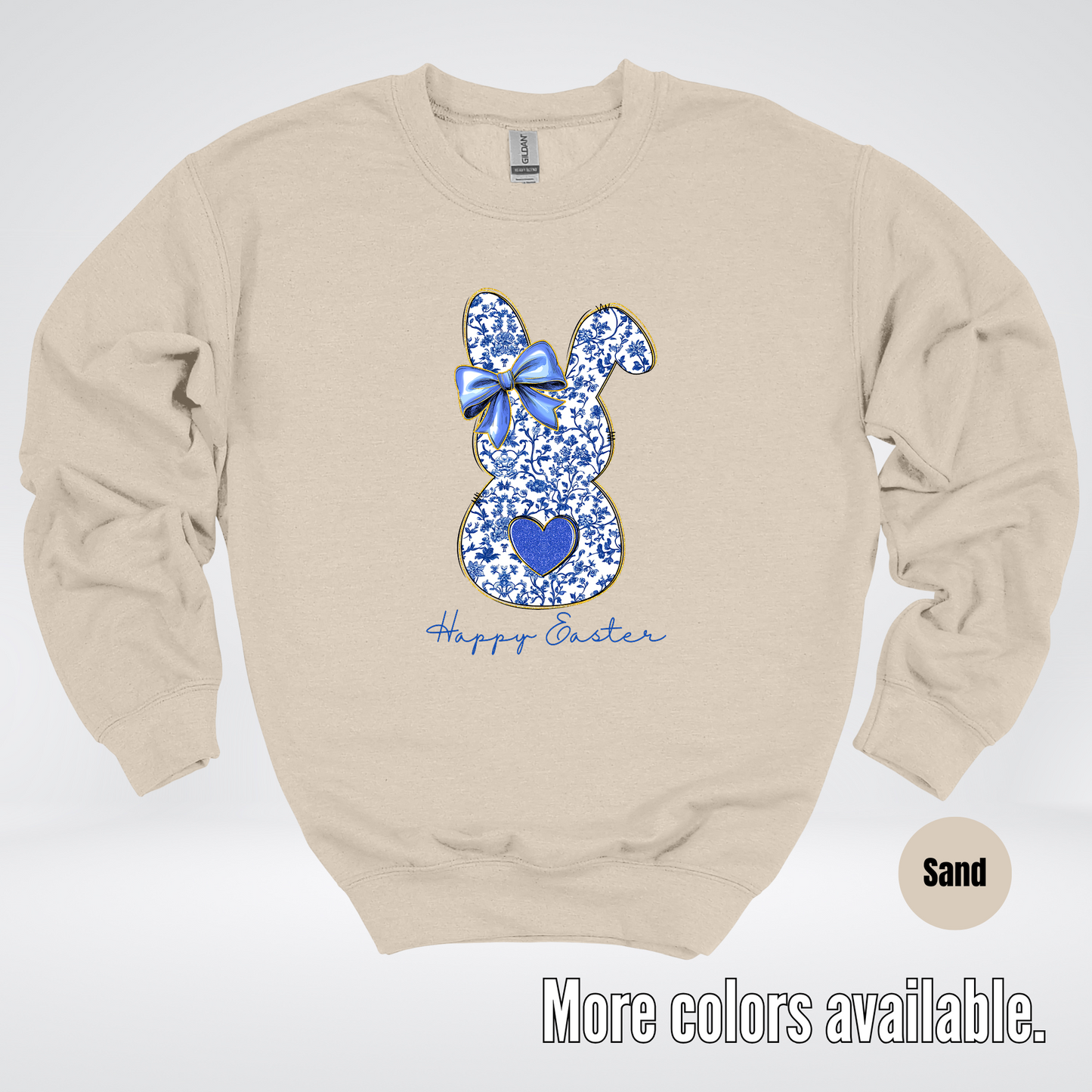 Happy Easter Bunny Blue Toile Chinoiserie Grand Millennial Crewneck Sweatshirt