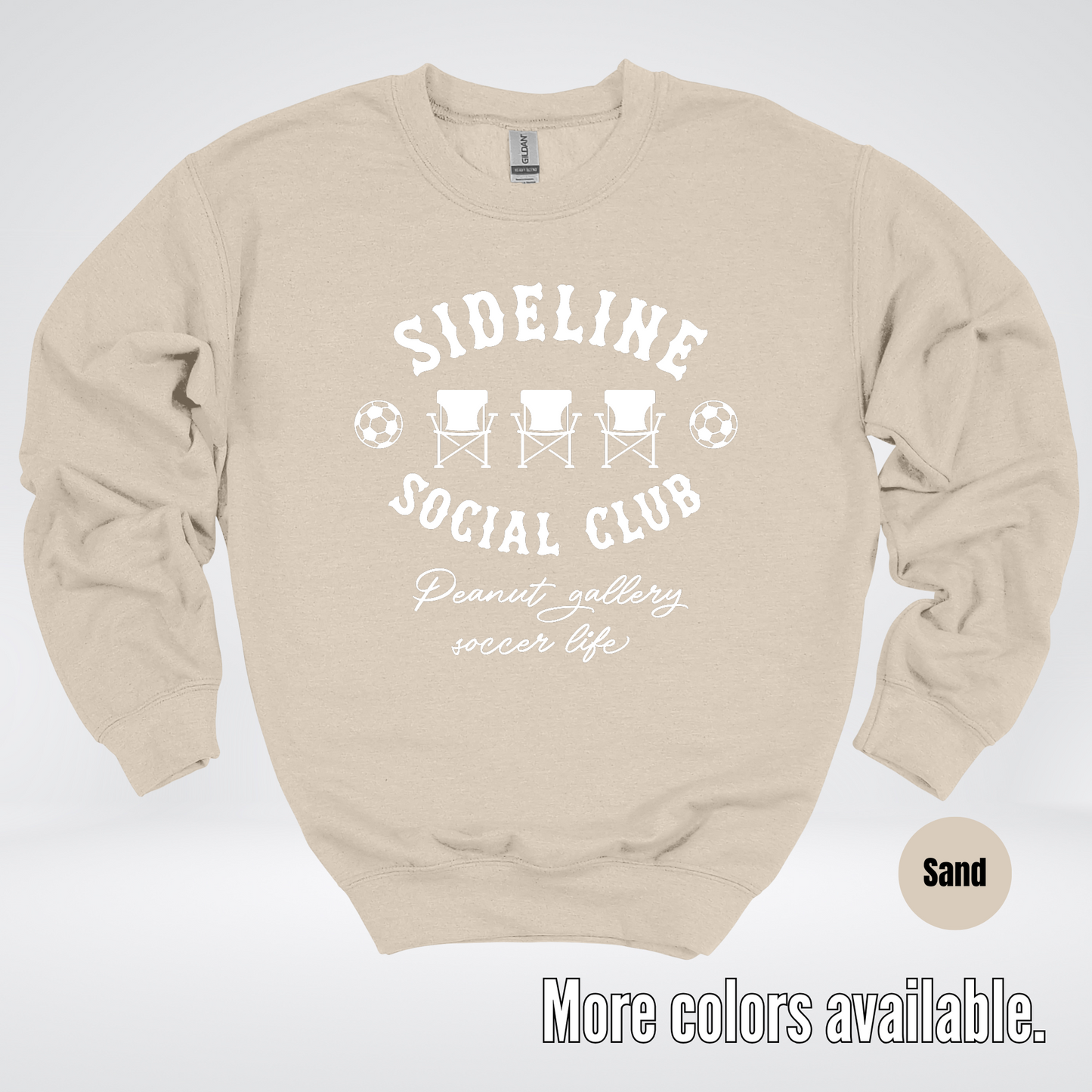 Sideline Social Club Peanut Gallery Soccer Life – White Design – Crewneck Sweatshirt