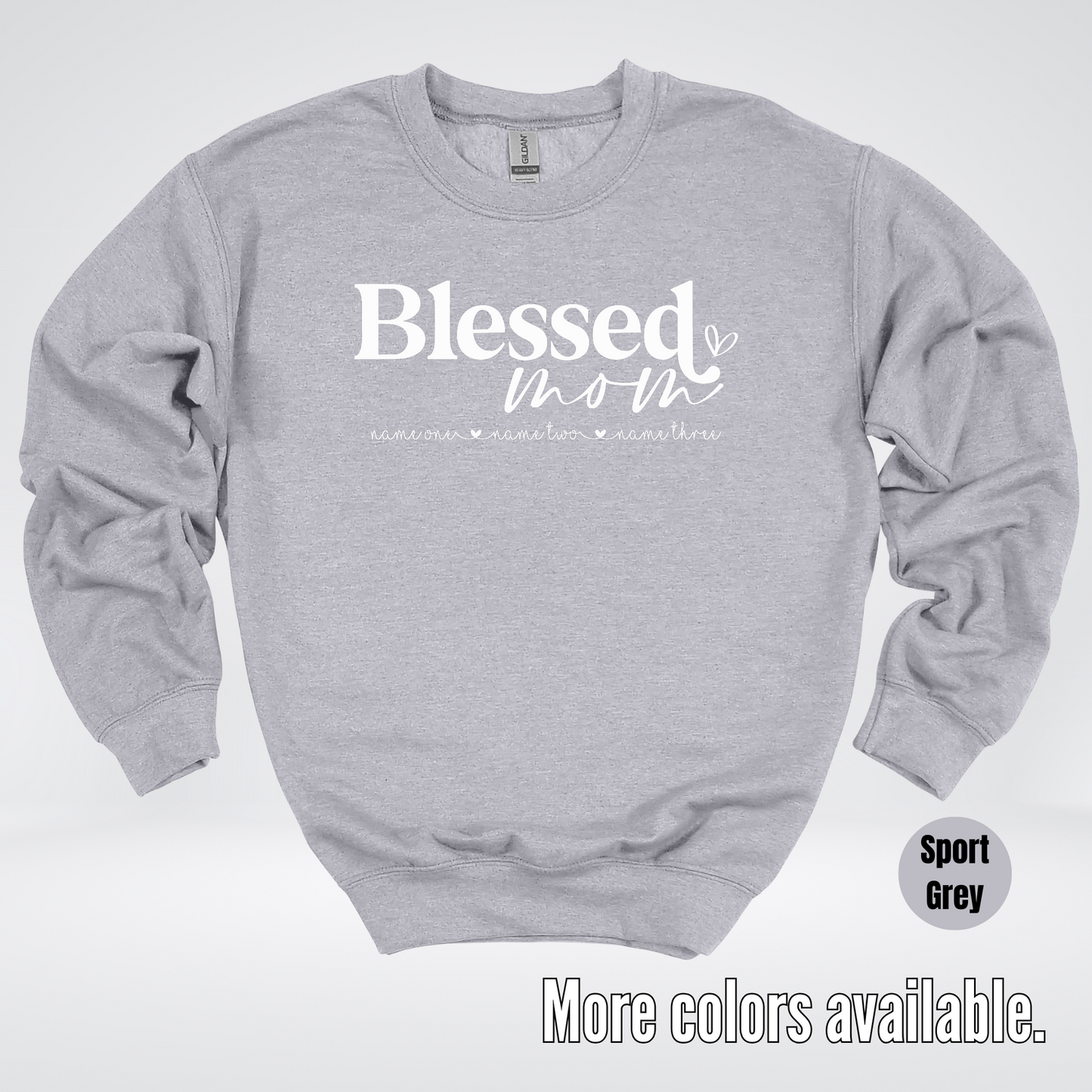 Custom Names Blessed Mom - White Design - Crewneck Sweatshirt
