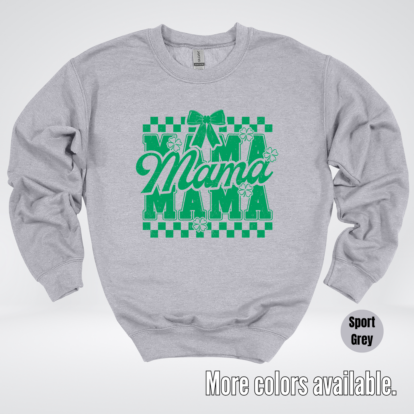 Distressed Saint Patrick’s Day Green Coquette Bow Mama Crewneck Sweatshirt