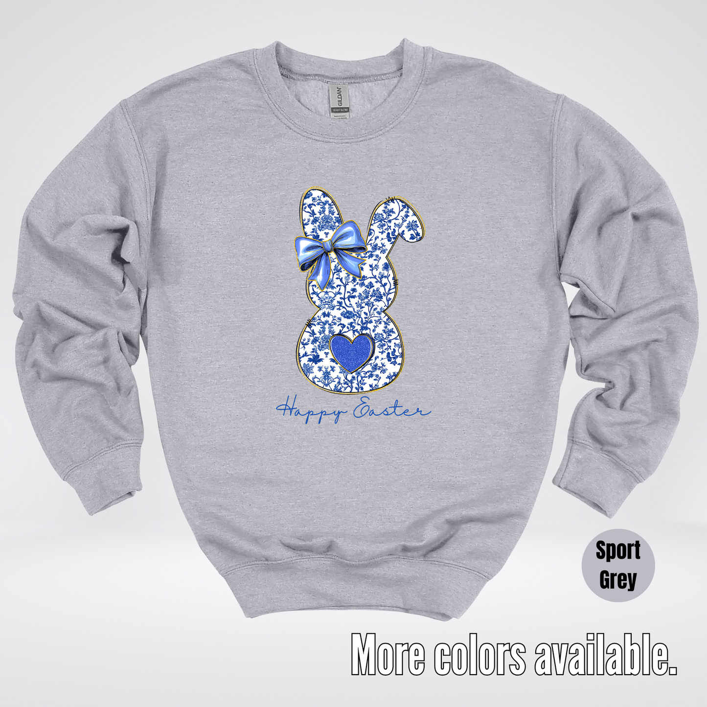 Happy Easter Bunny Blue Toile Chinoiserie Grand Millennial Crewneck Sweatshirt