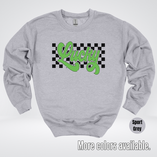 Lucky Cursive Checkered Retro – Saint Patrick’s Day Crewneck Sweatshirt