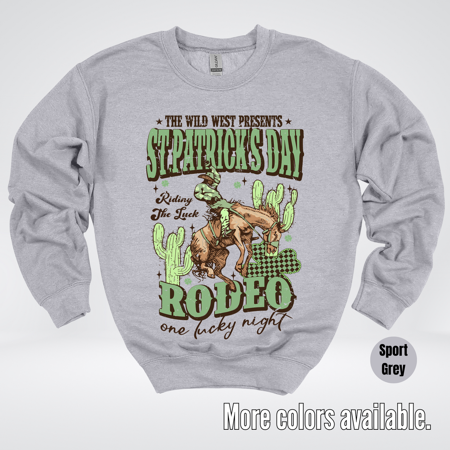 Saint Patrick’s Day Rodeo One Lucky Night Distressed Crewneck Sweatshirt