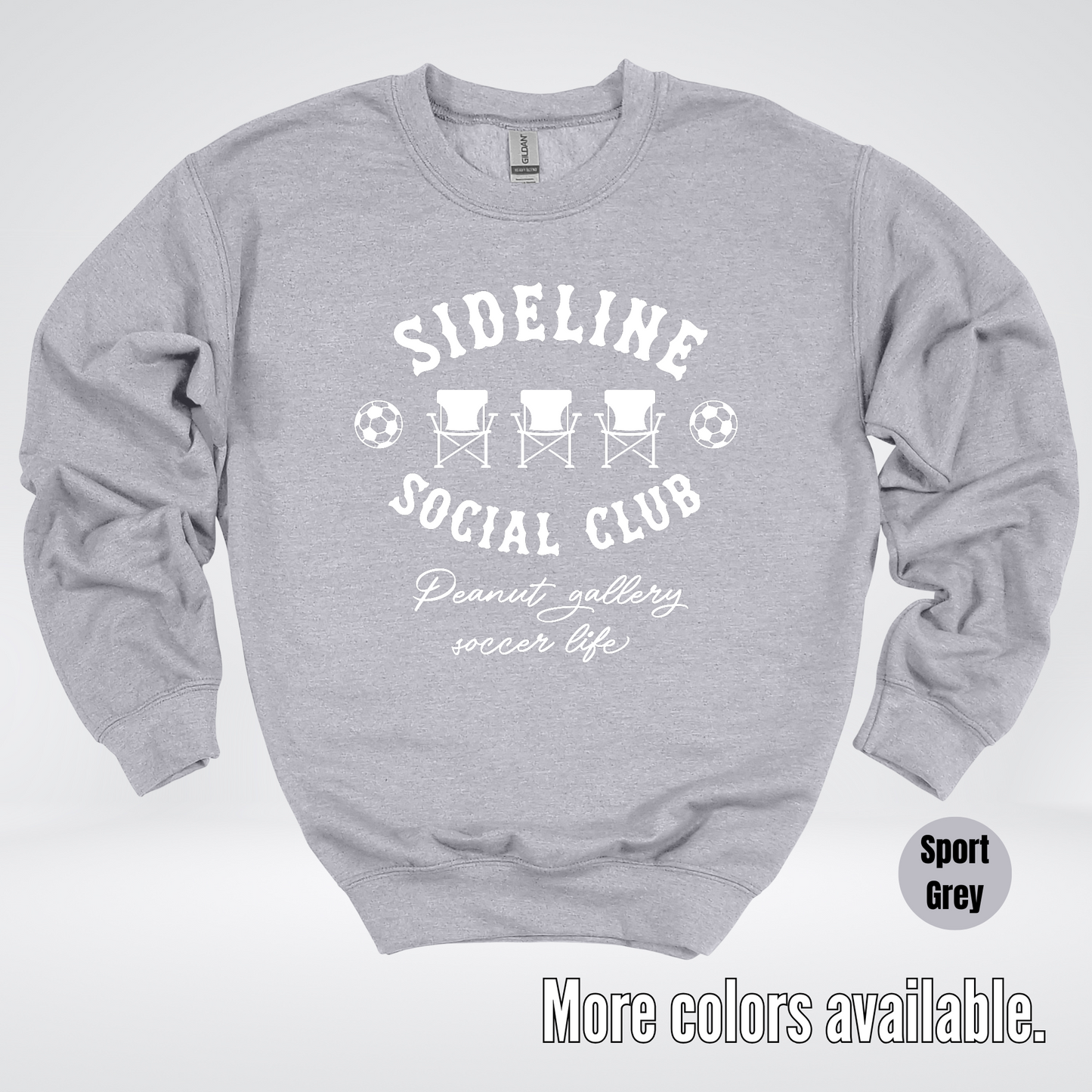 Sideline Social Club Peanut Gallery Soccer Life – White Design – Crewneck Sweatshirt