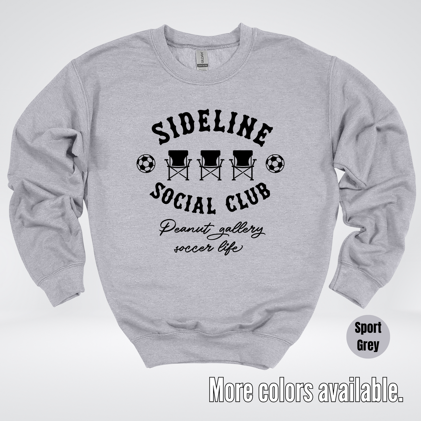 Sideline Social Club Peanut Gallery Soccer Life – Black Design – Crewneck Sweatshirt