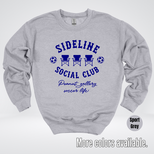 Sideline Social Club Peanut Gallery Soccer Life – Navy Design – Soccer Crewneck Sweatshirt