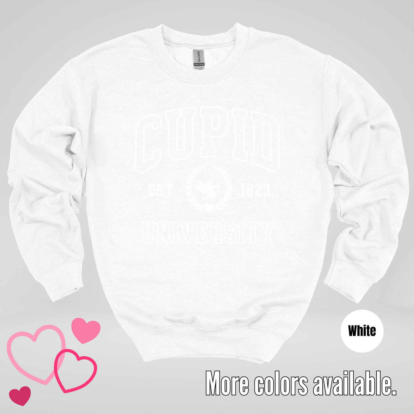 Cupid University Est 1823 White Design Crewneck Sweatshirt