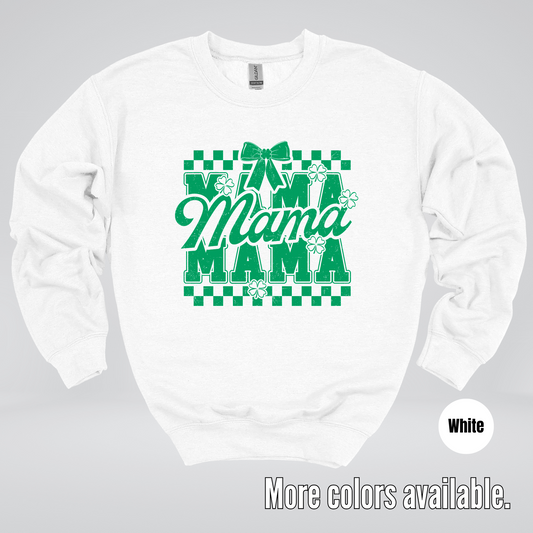 Distressed Saint Patrick’s Day Green Coquette Bow Mama Crewneck Sweatshirt