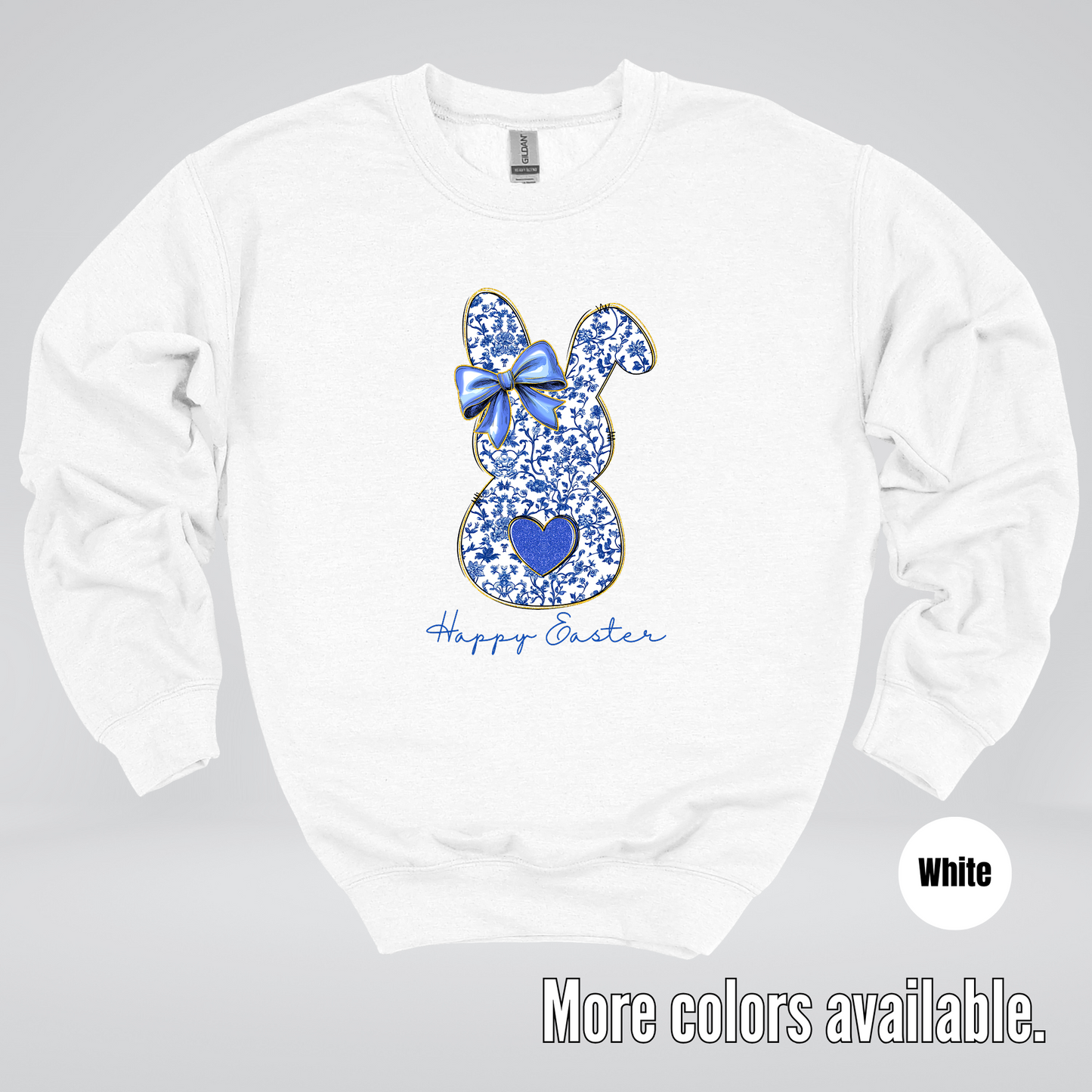 Happy Easter Bunny Blue Toile Chinoiserie Grand Millennial Crewneck Sweatshirt