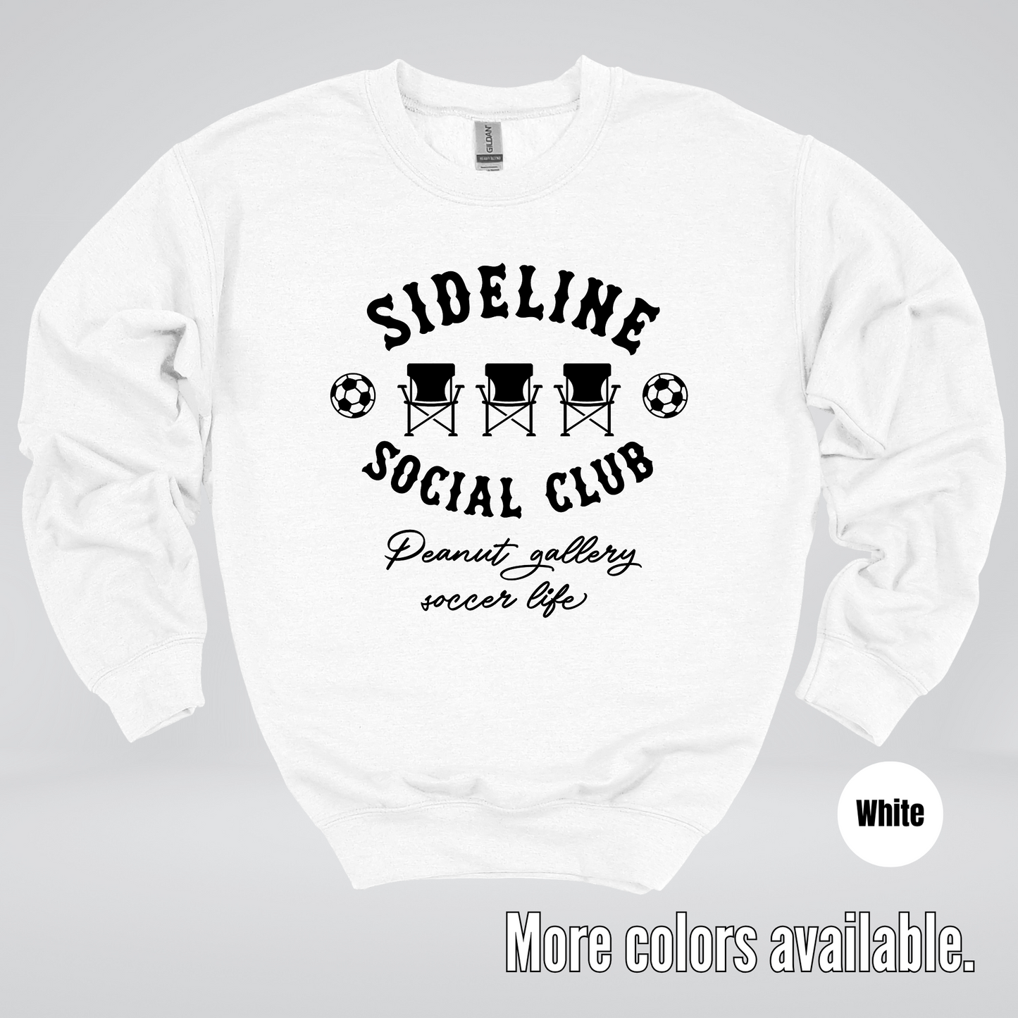 Sideline Social Club Peanut Gallery Soccer Life – Black Design – Crewneck Sweatshirt