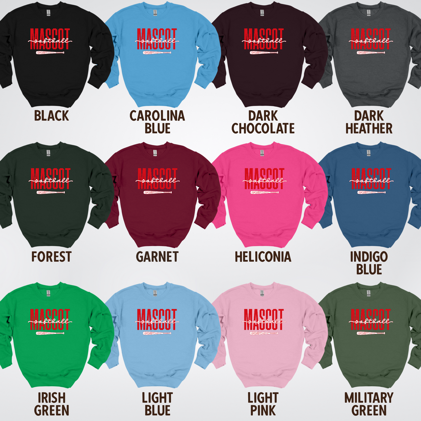 Custom Mascot – Red - Softball Design 28 Crewneck Sweatshirt