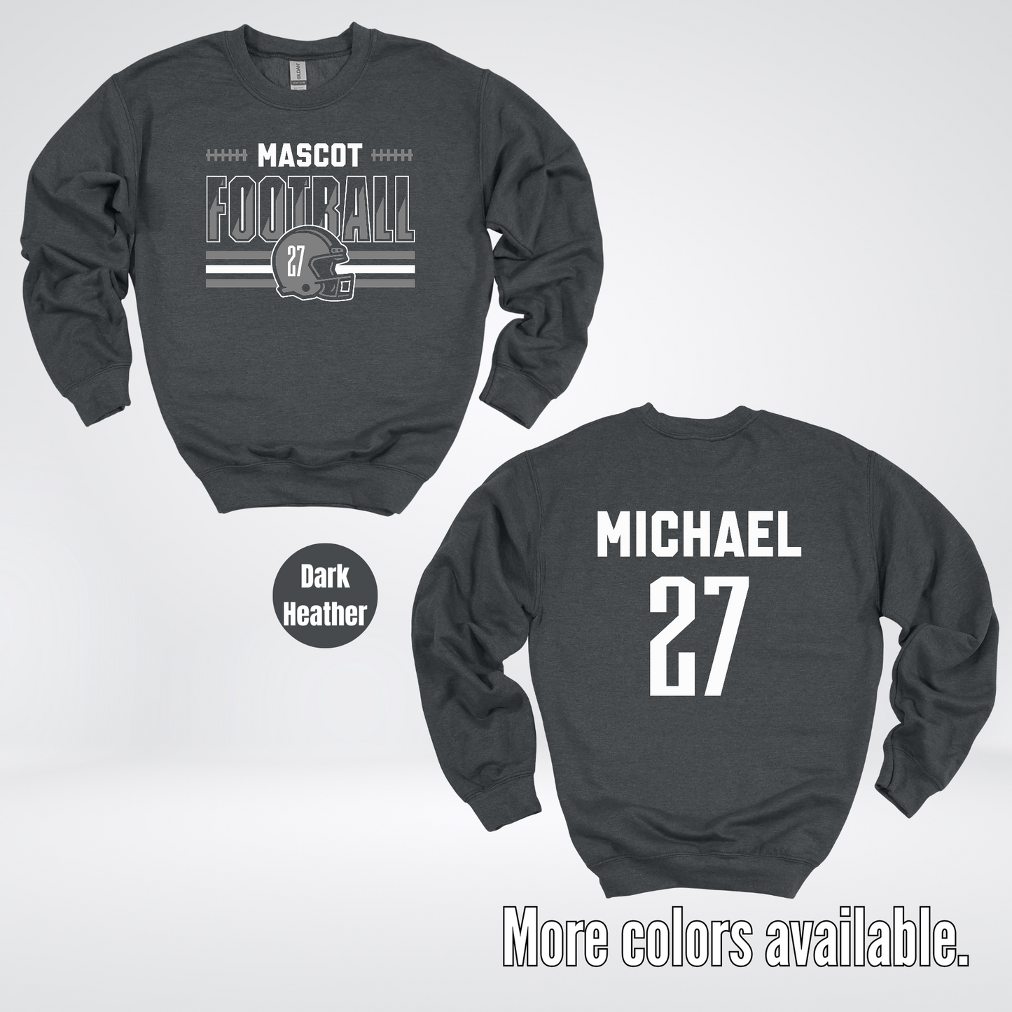 Custom Mascot, Number, & Name – Gray - Football Design 15 Crewneck Sweatshirt
