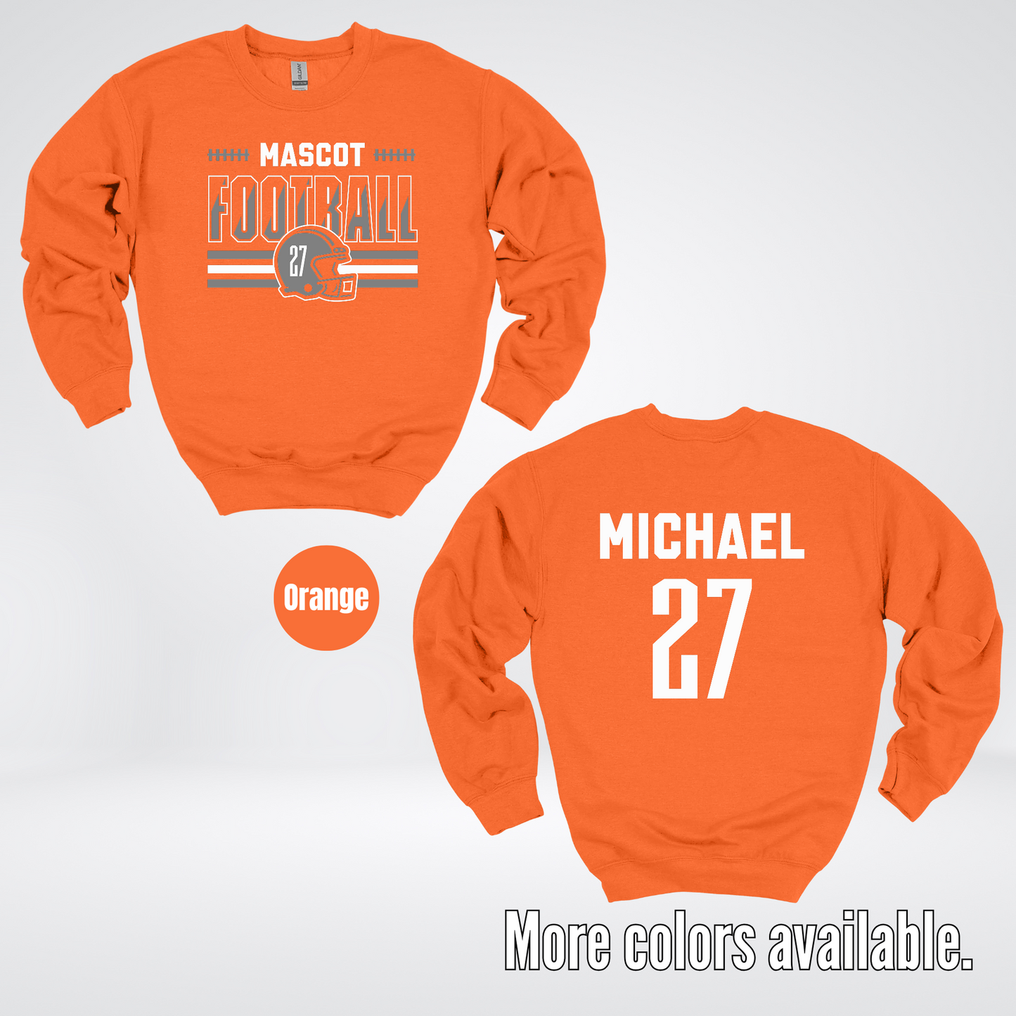 Custom Mascot, Number, & Name – Gray - Football Design 15 Crewneck Sweatshirt