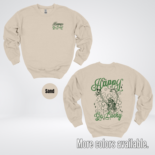 Happy Go Lucky Clovers And A Skeleton - Dark Green And Green Design – Saint Patrick’s Day Crewneck Sweatshirt