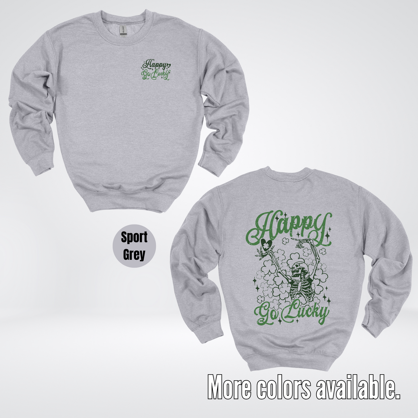 Happy Go Lucky Clovers And A Skeleton - Dark Green And Green Design – Saint Patrick’s Day Crewneck Sweatshirt