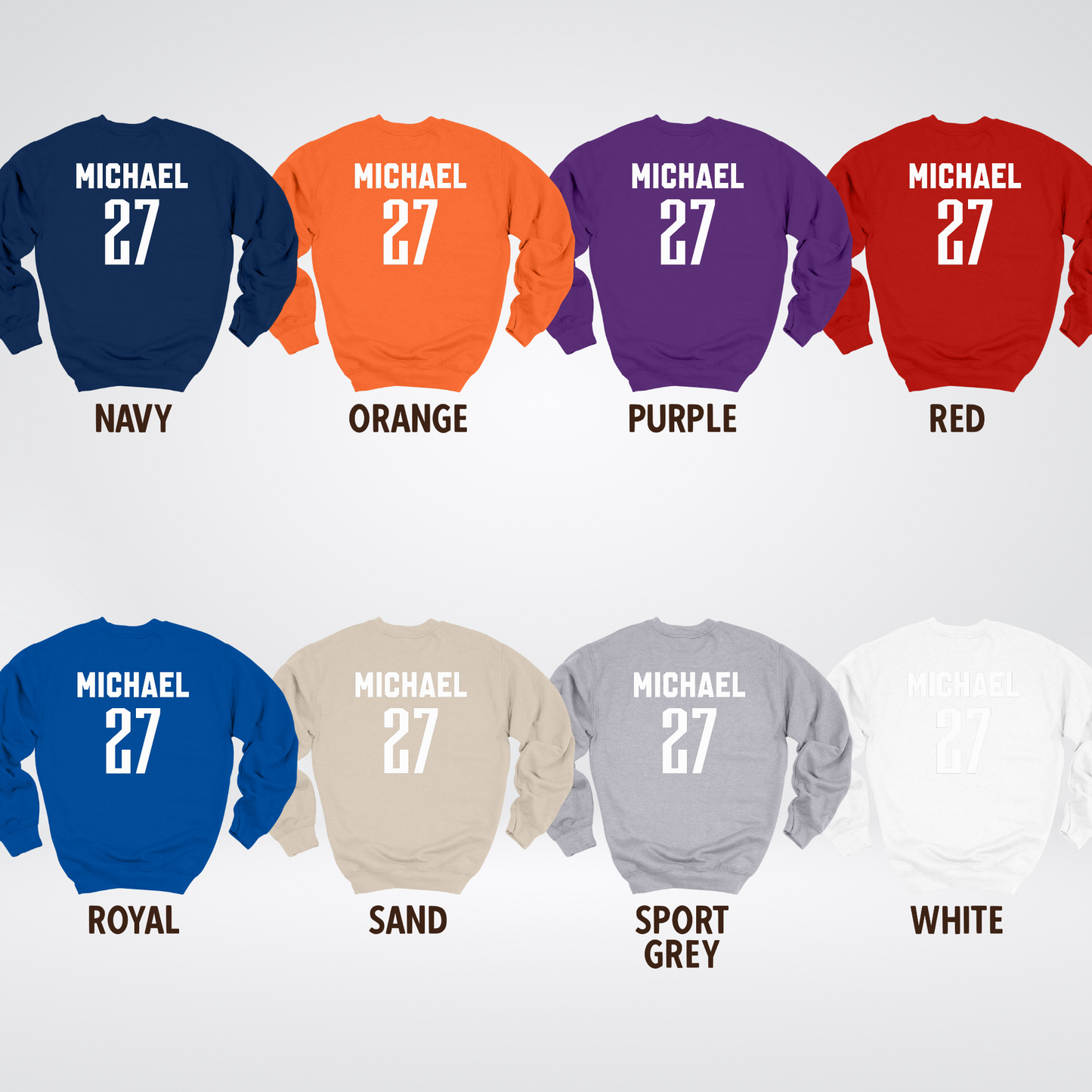 Custom Mascot, Number, & Name – Gray - Football Design 15 Crewneck Sweatshirt