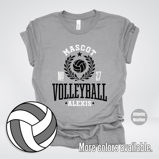 Custom Mascot, Number, & Name – Black - Volleyball Design 40 T-Shirt