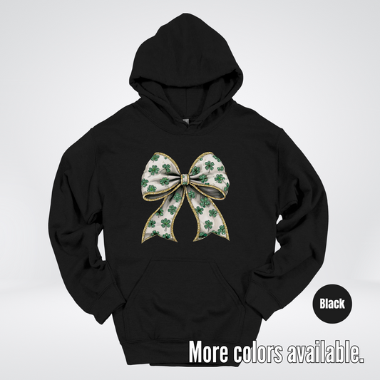 Lucky Clover Green Coquette Glitter Bow – Saint Patrick’s Day Hoodie