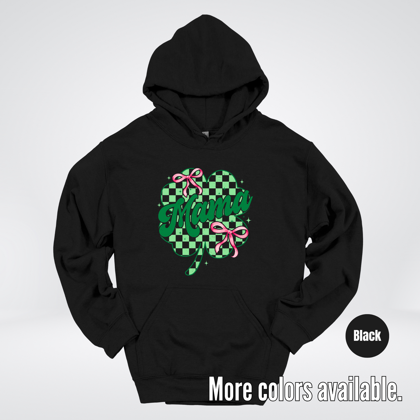 Coquette Mini Pink Bows Checkered Retro Four Leaf Clover Saint Patrick's Day Hoodie