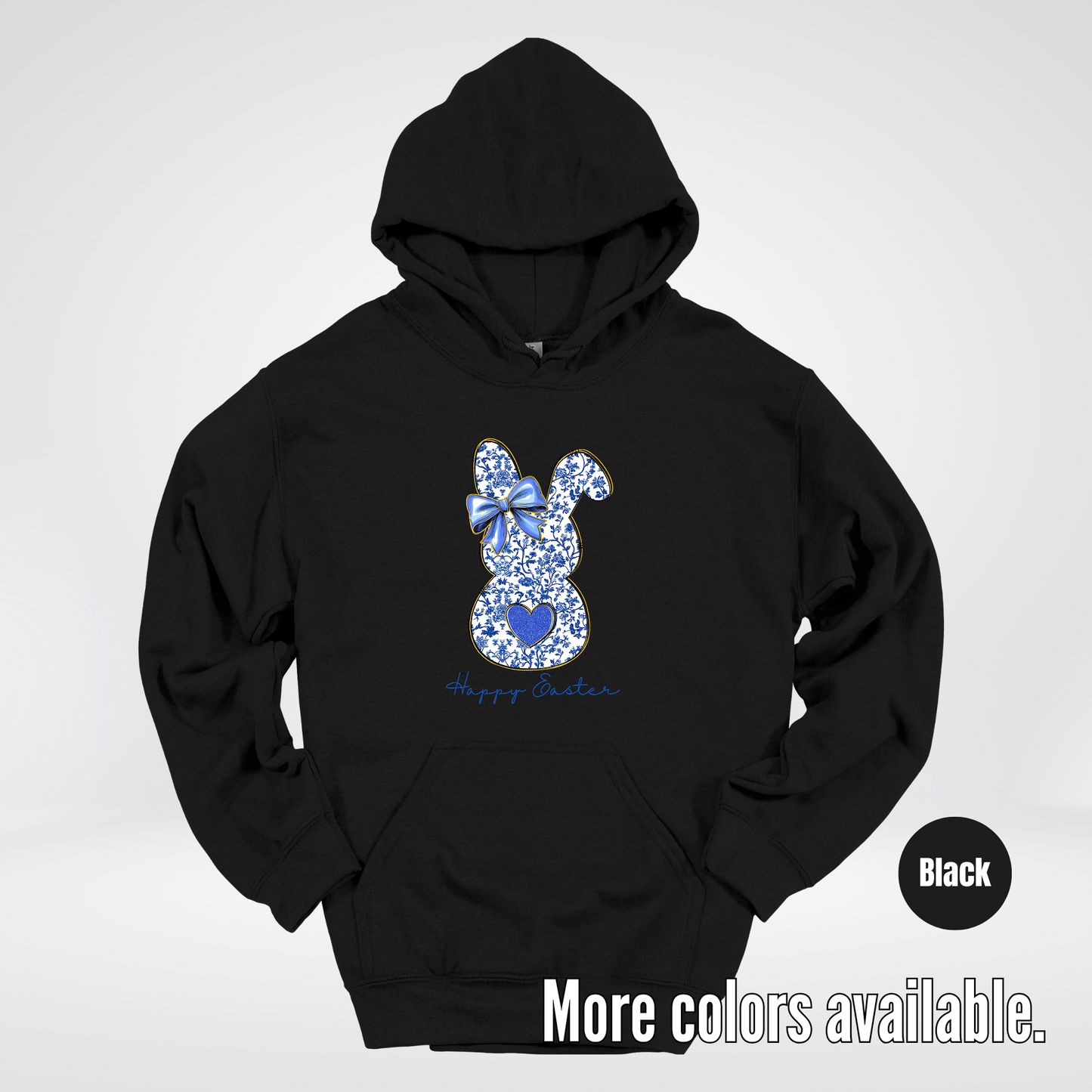 Happy Easter Bunny Blue Toile Chinoiserie Grand Millennial Hoodie
