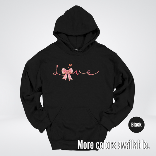 Love Pink Watercolor Coquette Bow Hoodie