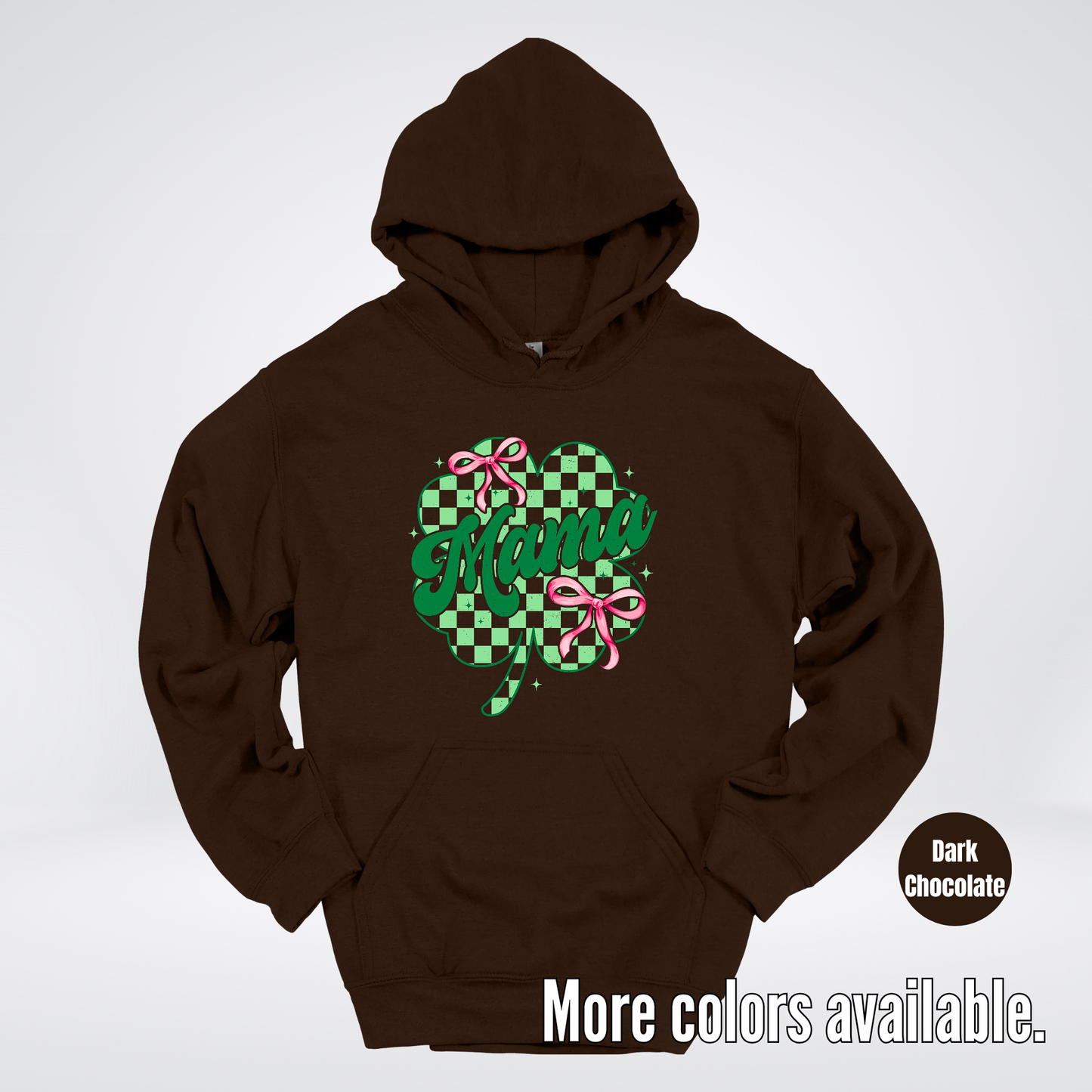 Coquette Mini Pink Bows Checkered Retro Four Leaf Clover Saint Patrick's Day Hoodie