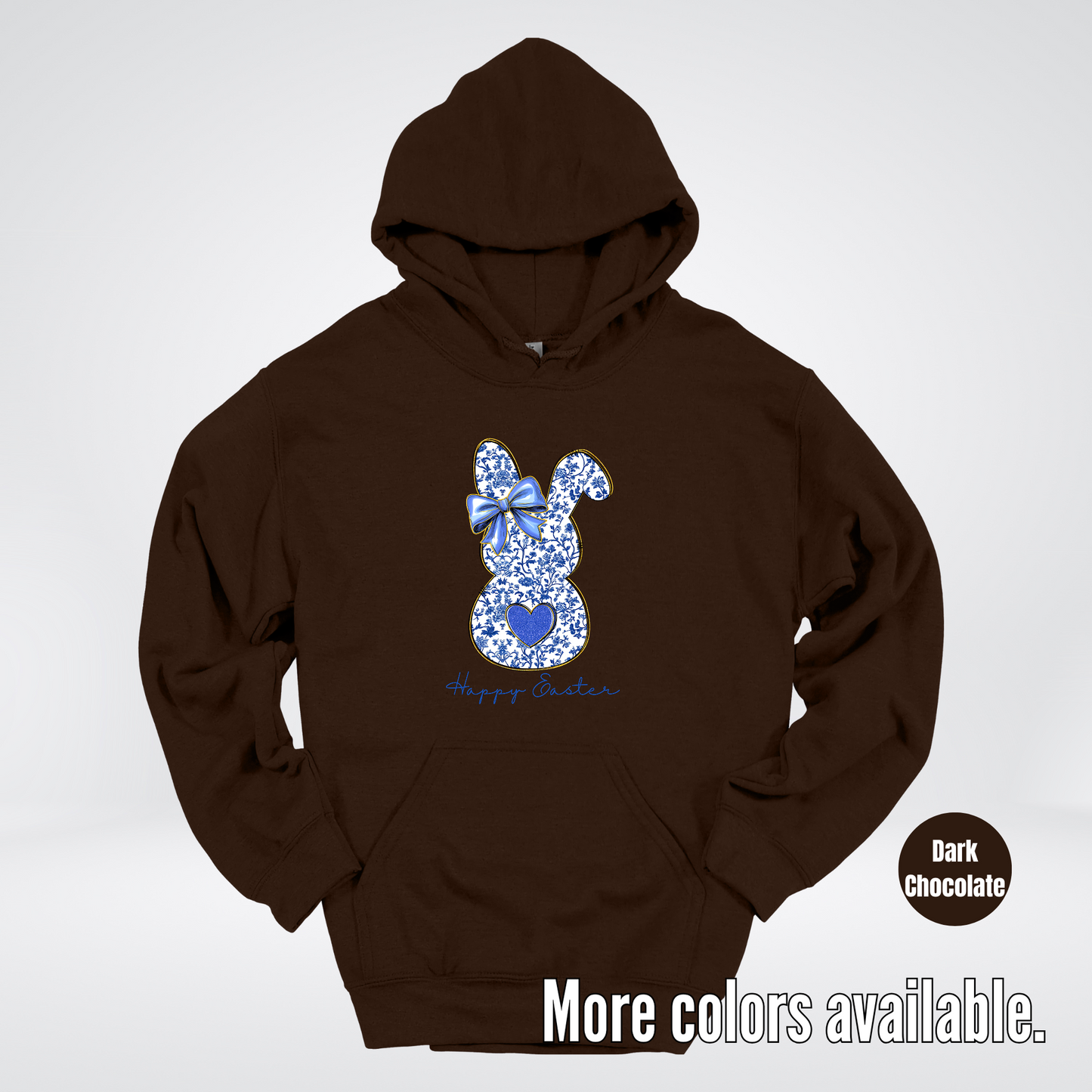 Happy Easter Bunny Blue Toile Chinoiserie Grand Millennial Hoodie
