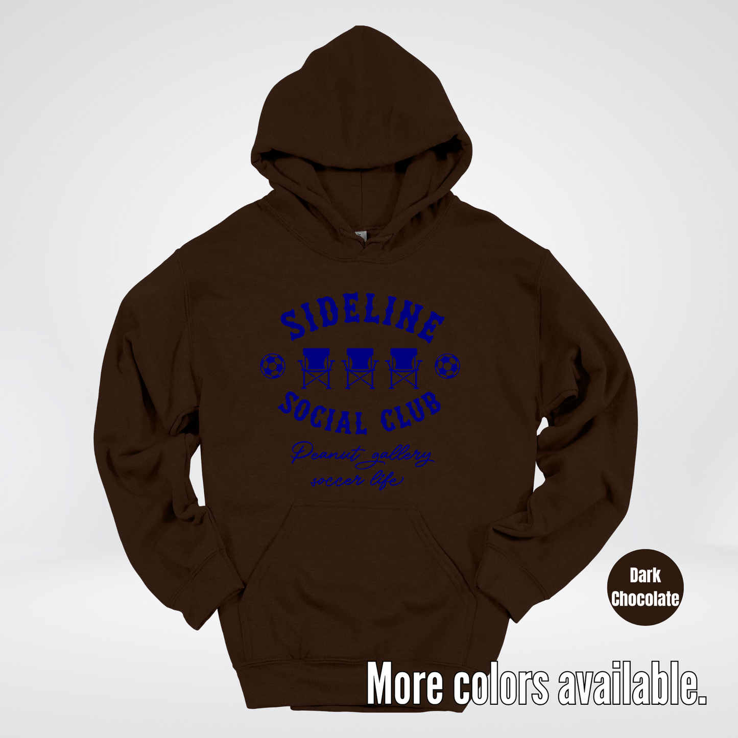 Sideline Social Club Peanut Gallery Soccer Life – Navy Design – Soccer Hoodie