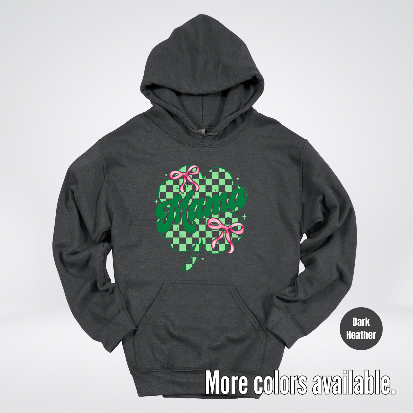 Coquette Mini Pink Bows Checkered Retro Four Leaf Clover Saint Patrick's Day Hoodie