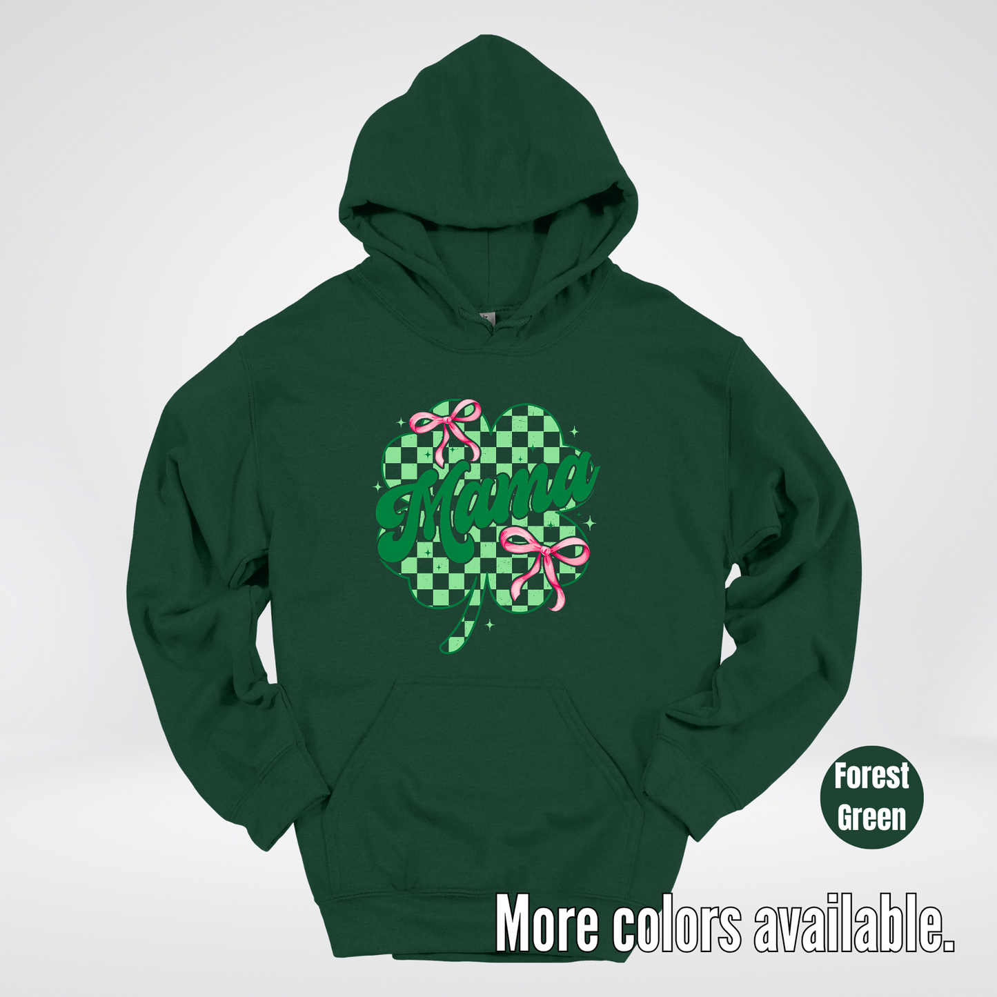 Coquette Mini Pink Bows Checkered Retro Four Leaf Clover Saint Patrick's Day Hoodie