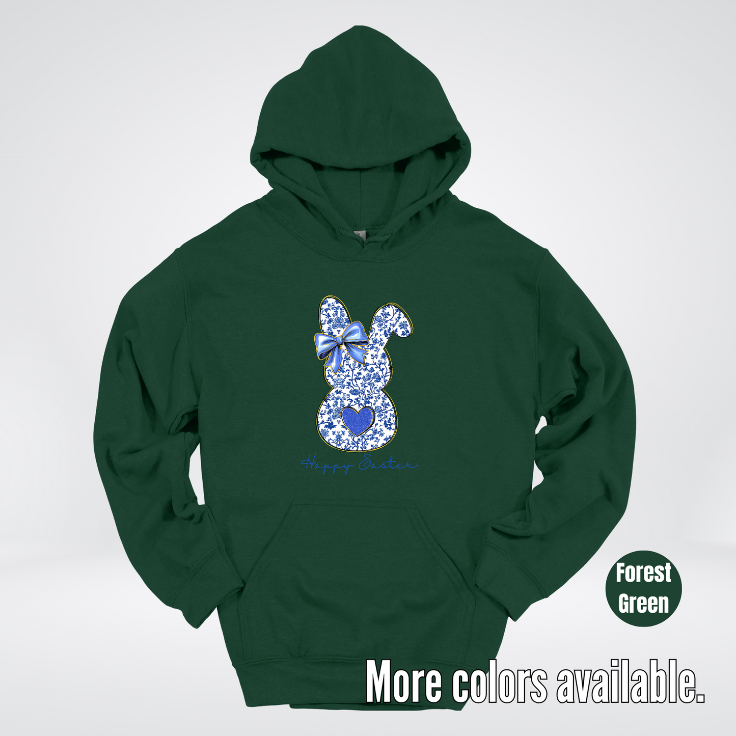 Happy Easter Bunny Blue Toile Chinoiserie Grand Millennial Hoodie