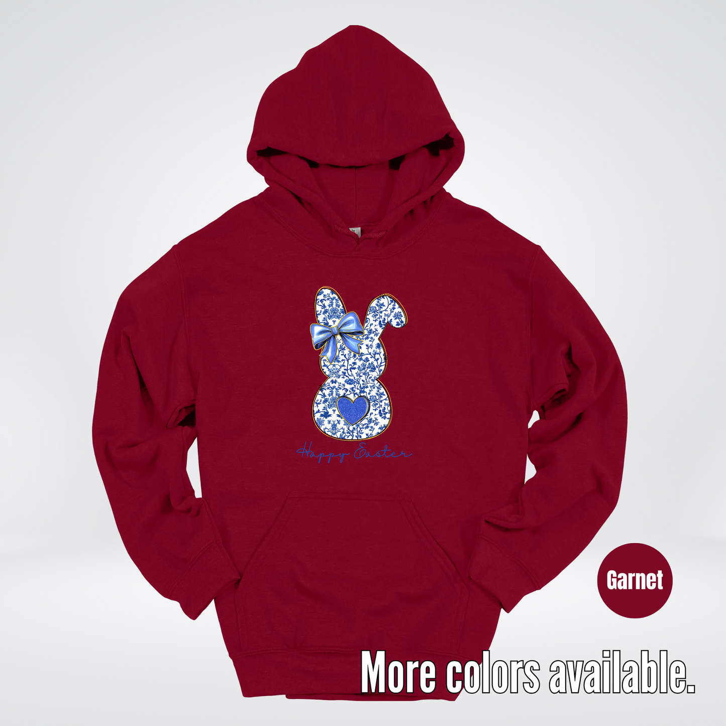 Happy Easter Bunny Blue Toile Chinoiserie Grand Millennial Hoodie