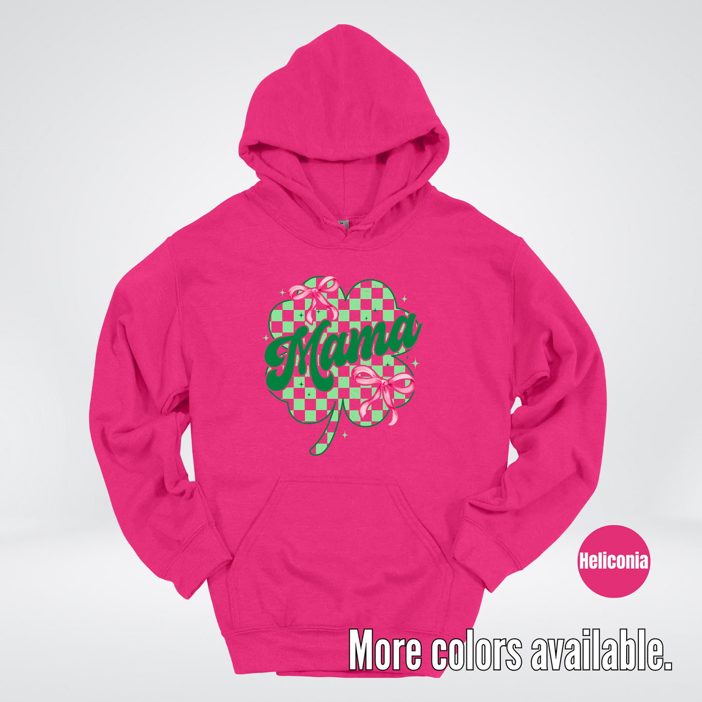 Coquette Mini Pink Bows Checkered Retro Four Leaf Clover Saint Patrick's Day Hoodie