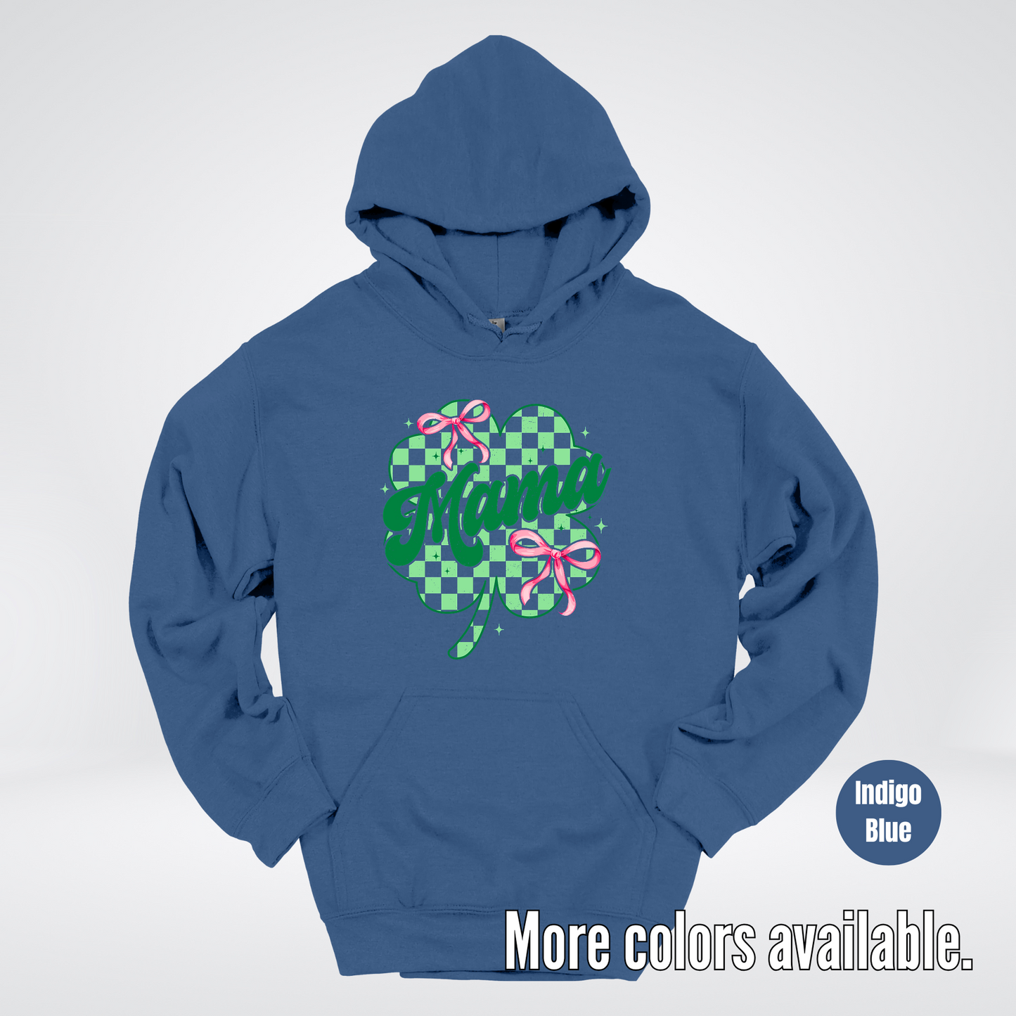 Coquette Mini Pink Bows Checkered Retro Four Leaf Clover Saint Patrick's Day Hoodie