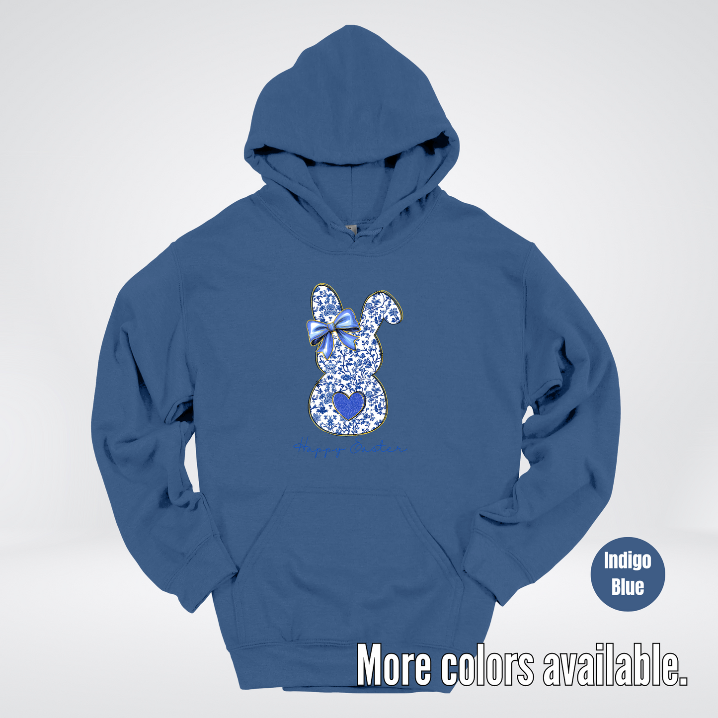 Happy Easter Bunny Blue Toile Chinoiserie Grand Millennial Hoodie