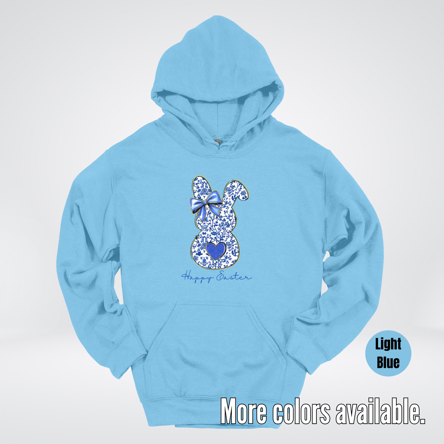 Happy Easter Bunny Blue Toile Chinoiserie Grand Millennial Hoodie