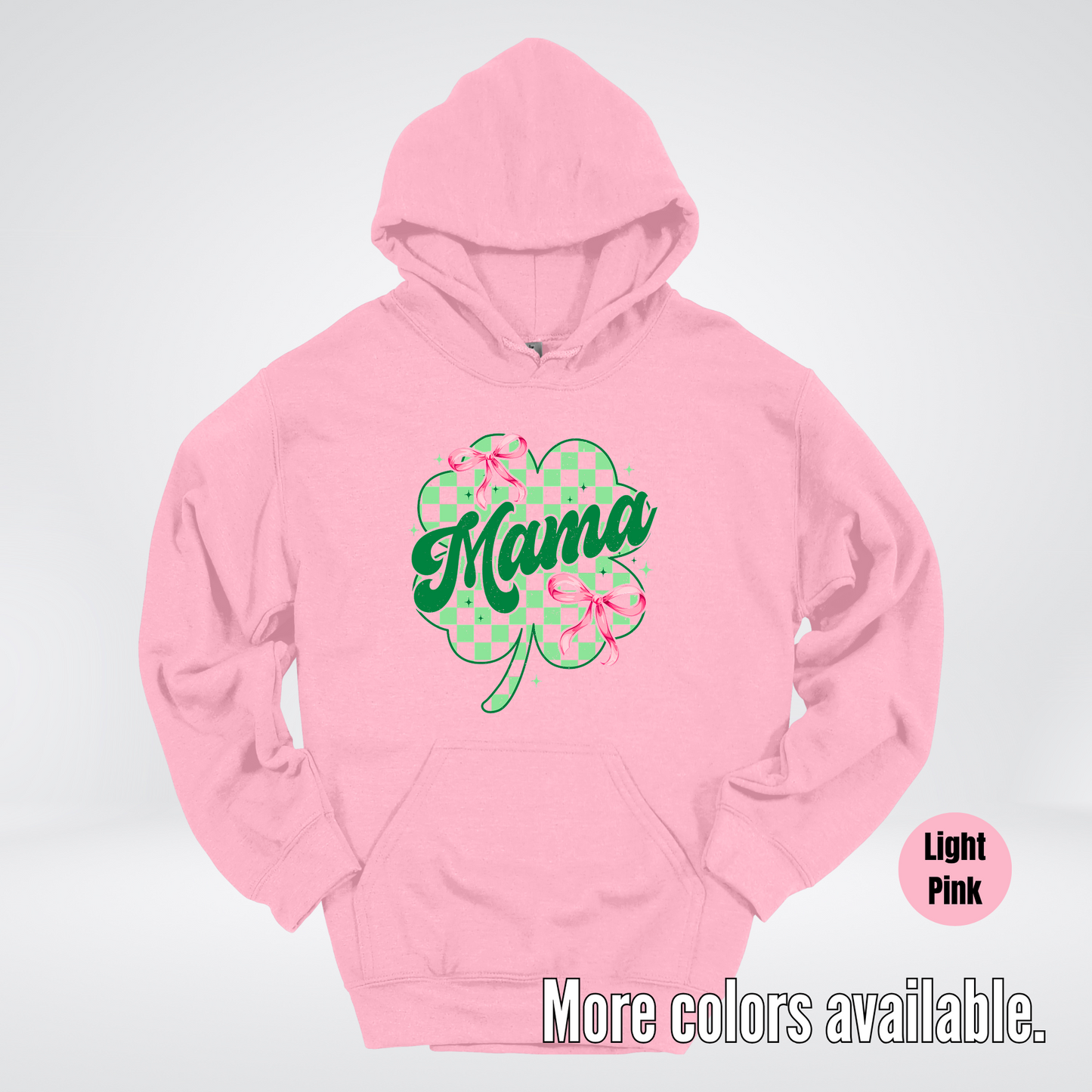 Coquette Mini Pink Bows Checkered Retro Four Leaf Clover Saint Patrick's Day Hoodie
