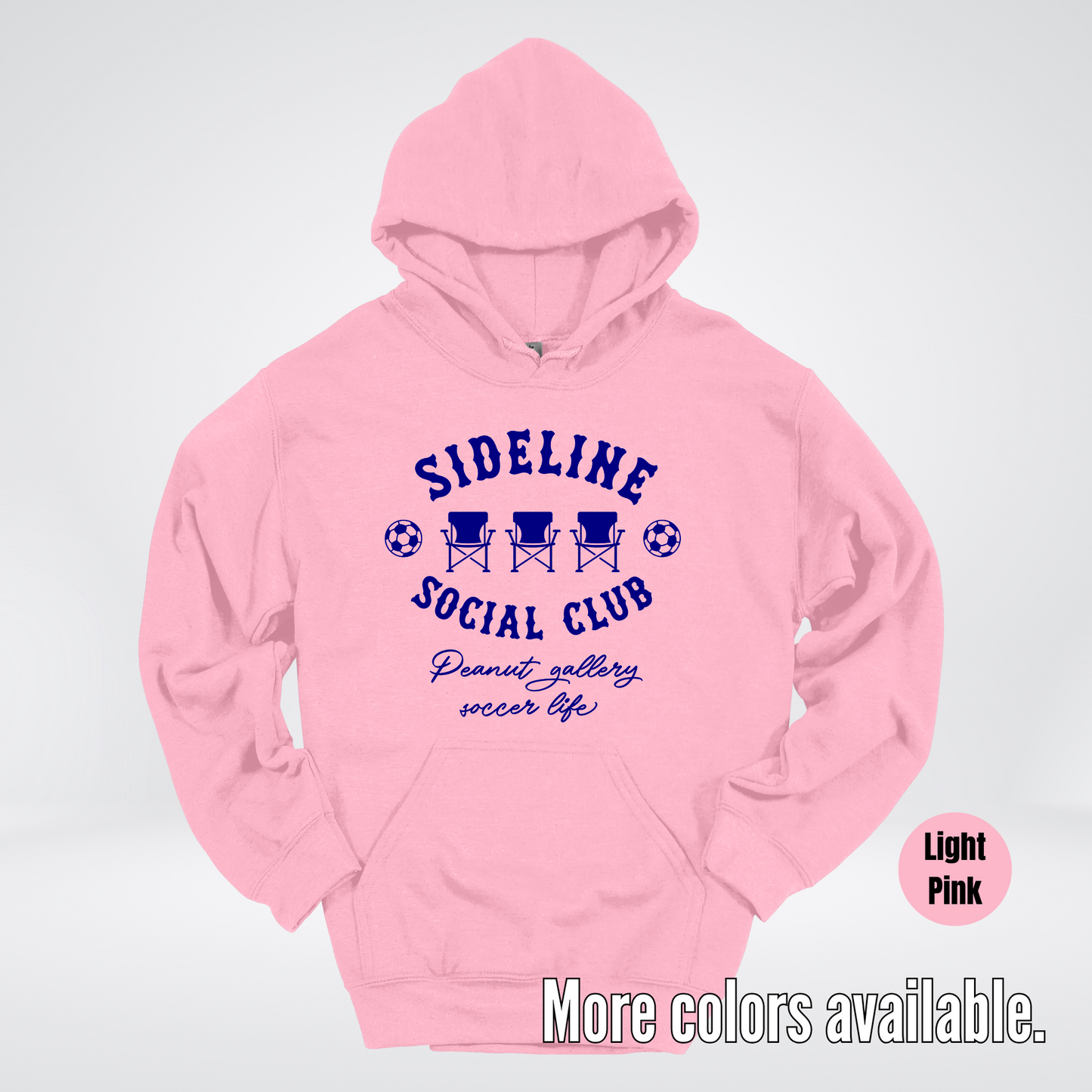 Sideline Social Club Peanut Gallery Soccer Life – Navy Design – Soccer Hoodie